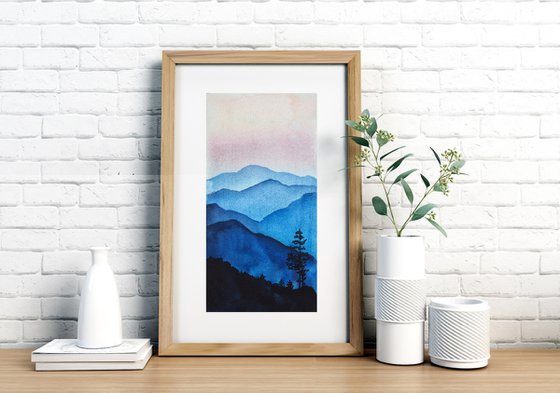 Sunrise in the mountains I - original watercolor artwork