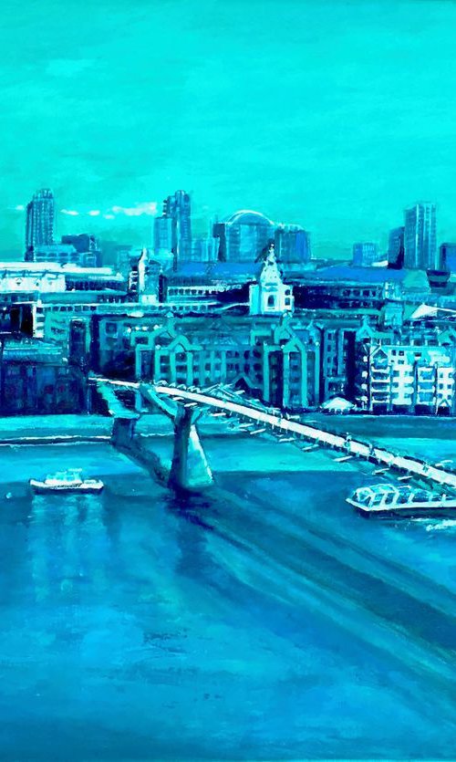 London Blues, St Pauls Cathedral and Millenium Bridge by Patricia Clements
