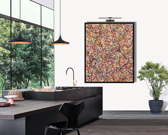 WARM DESERT, Pollock style, framed