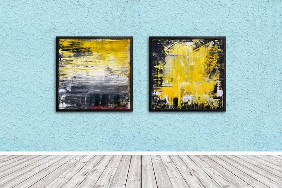 "You Want Some Of This?" - FREE USA SHIPPING - Original PMS Abstract Diptych Acrylic Paintings On Plexiglass Framed - 52" x 26"