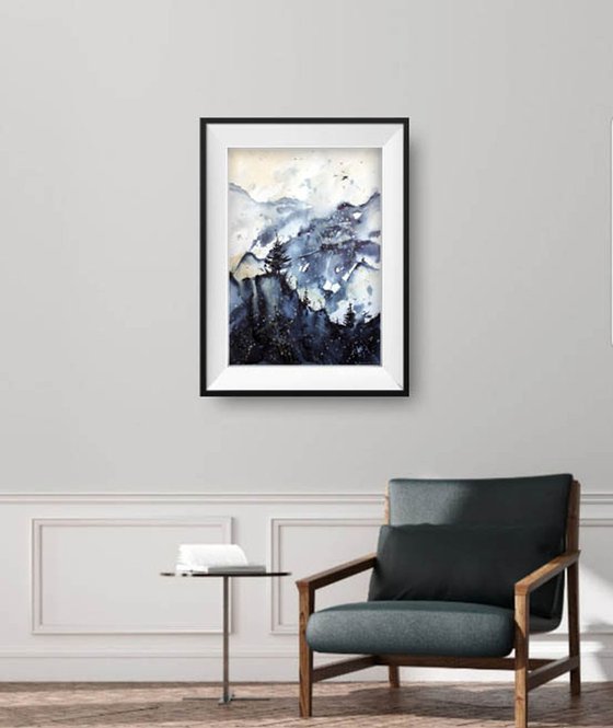 Mountain painting / Original watercolor / large wall art 16 by 23"