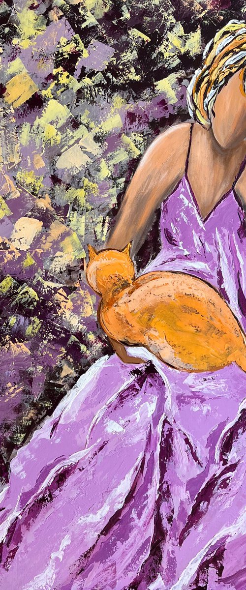 Woman Cat Painting by Halyna Kirichenko