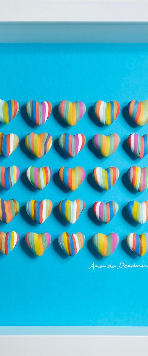 LOVE - Multi-coloured on aqua by Amanda Deadman