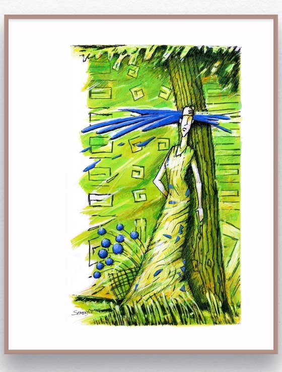 Spring Greenery, Blue Flowers