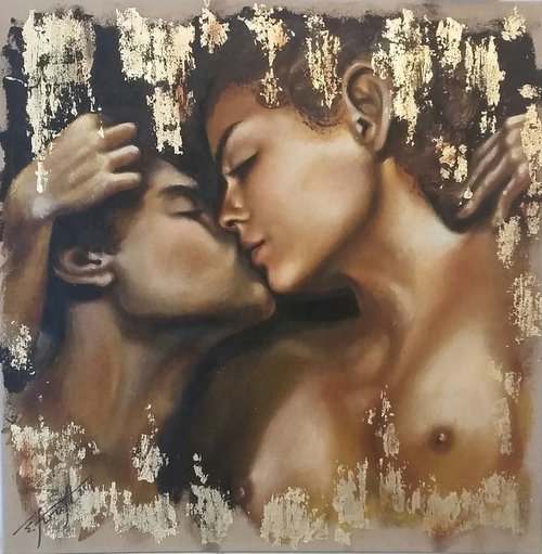 "Love On The Brain ", 100x100x2cm,original acrylic,painting on jute canvas 480g/m²                       00x100x2cm, ready to hang by Elena Kraft