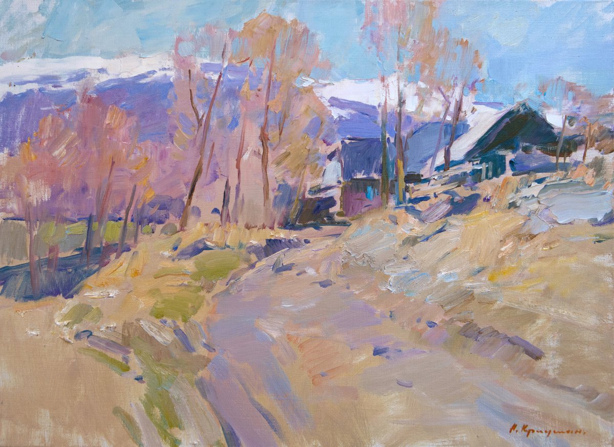 Impressionistic Landscape Oil Painting By Aleksandr Kryushyn, 24 X 18, Early Spring In The Foothills, Original Artwork