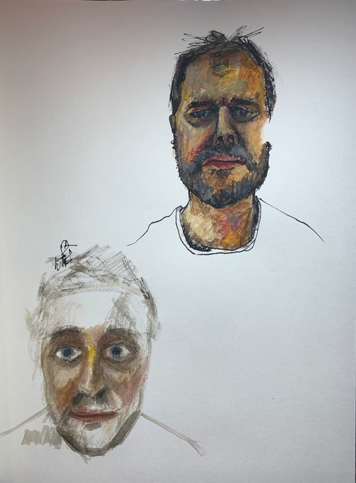 Self Portrait Study In Ink and watercolour by Ryan  Louder