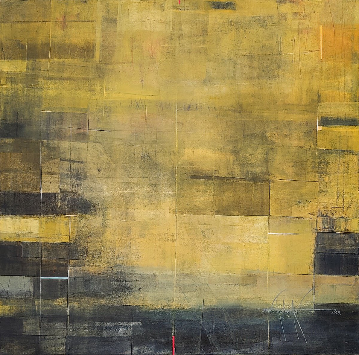 Abstract Acrylic Painting By Amrish Malvankar, 48 X 48, Yellow 2023 04, Original Artwork