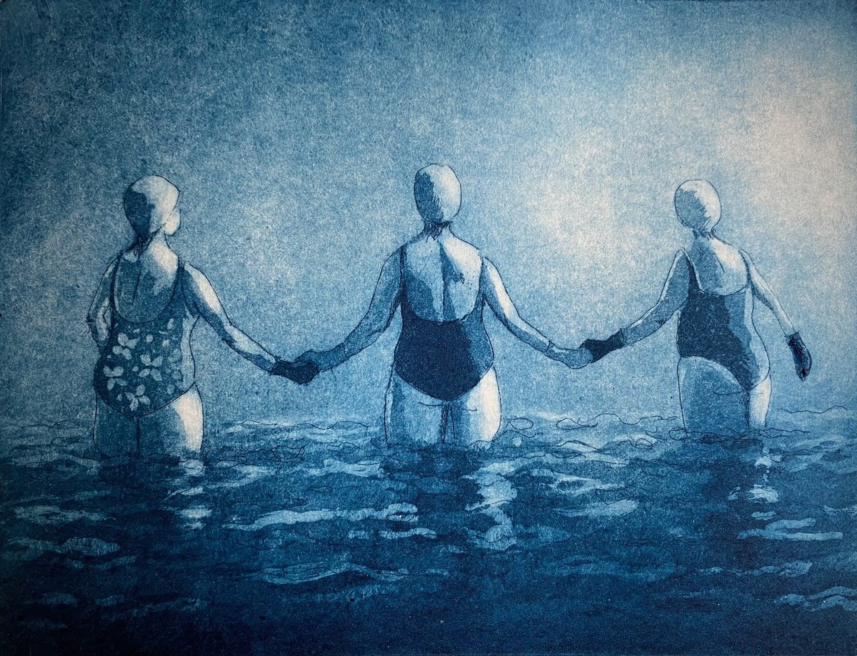 Illustrative Landscape Etchings & Engravings By Rebecca Denton, 10 X 8", Morning Swim, Original Artwork