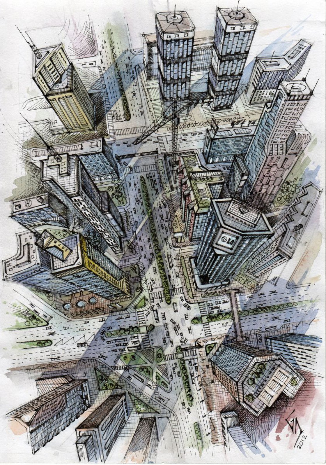 Перспективный город в графическом стиле