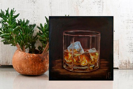Ice and whiskey, Whiskey Painting Bourbon Original Art Ice Wall Art Cocktail Artwork