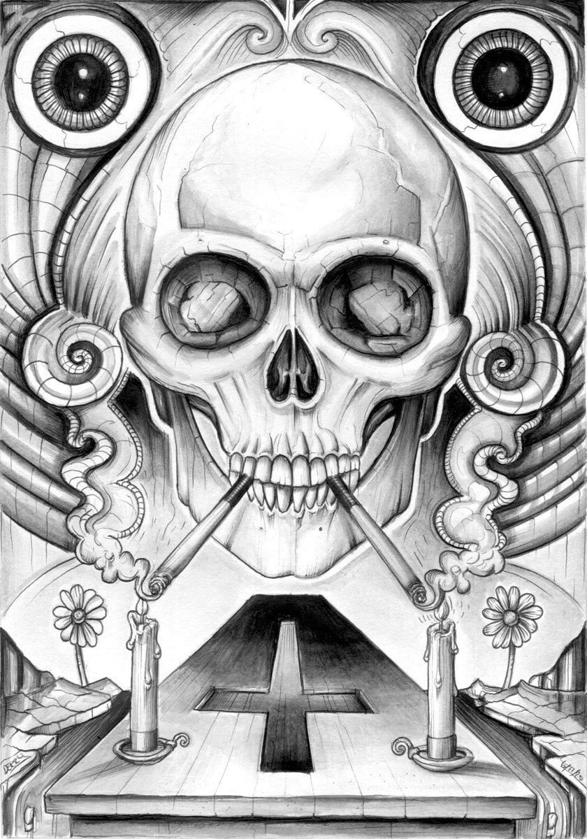 Surrealistic Portrait Drawing By Spencer John Derry, 8 X 12", Smokin