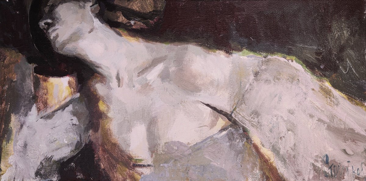 Expressive Portrait Acrylic Painting By Stefan Stoikov, 16 X 8", The Harlot Of Babylon, Original Artwork