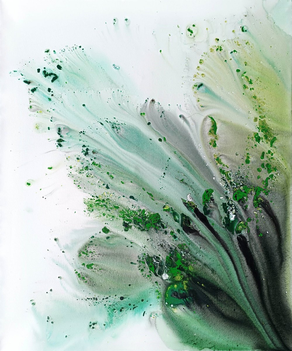 Abstract Botanical Acrylic Painting By Muriel Napoli, 39 X 47", Nature 460, Original Artwork