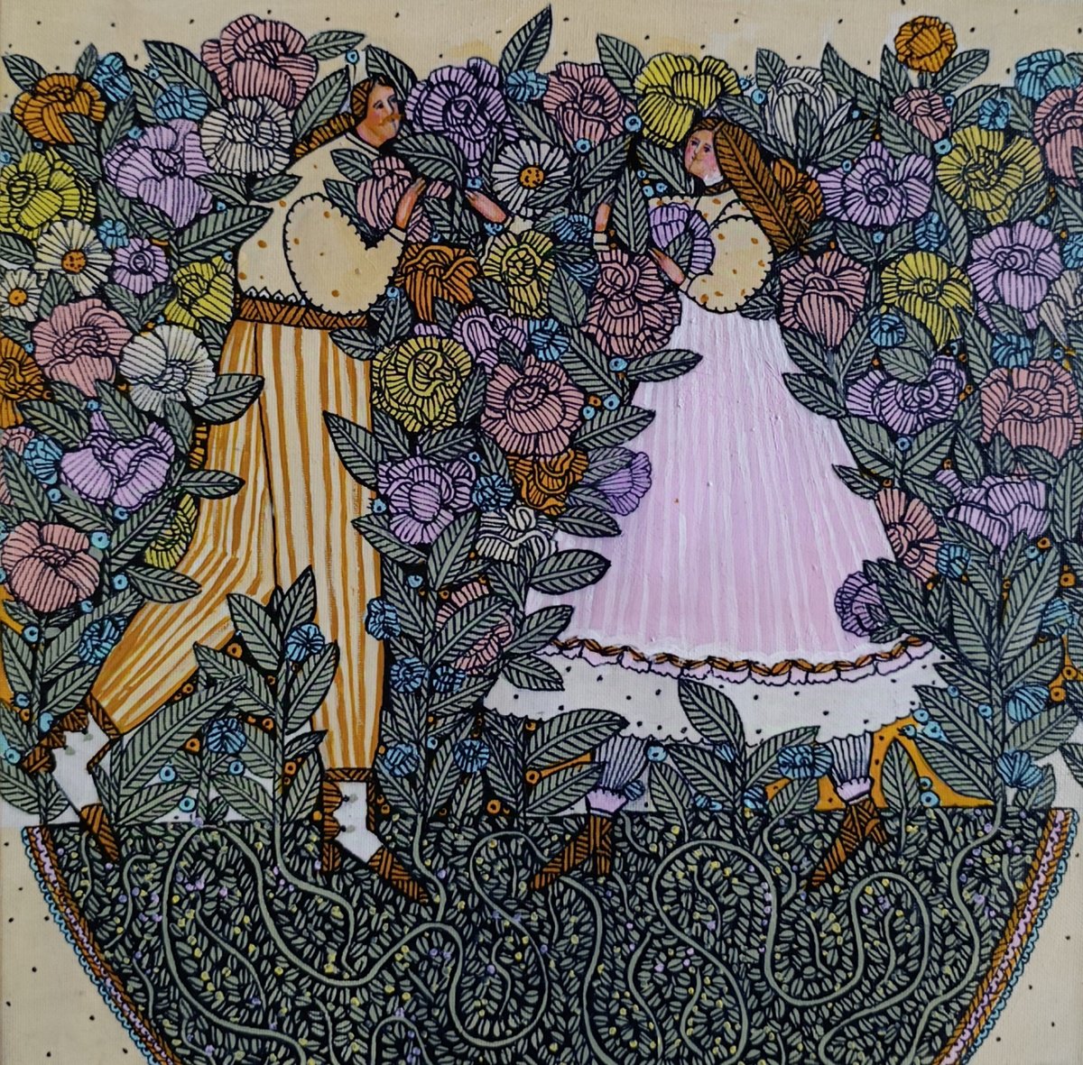 Illustrative Portrait Acrylic Painting By Tetiana Osadchuk, 12 X 12", I