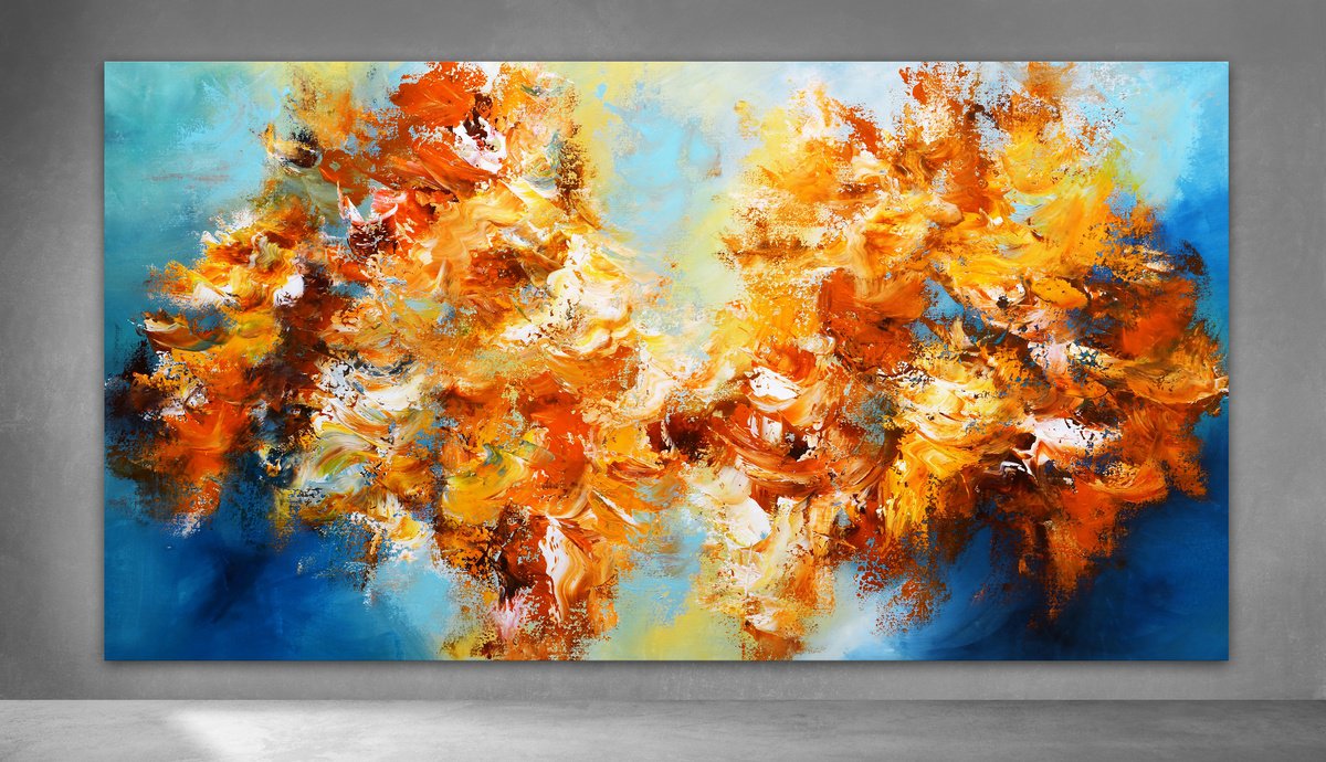 Abstract Acrylic Painting By Andrada Anghel, 60 X 32, Gardens By The Bay, Original Artwork