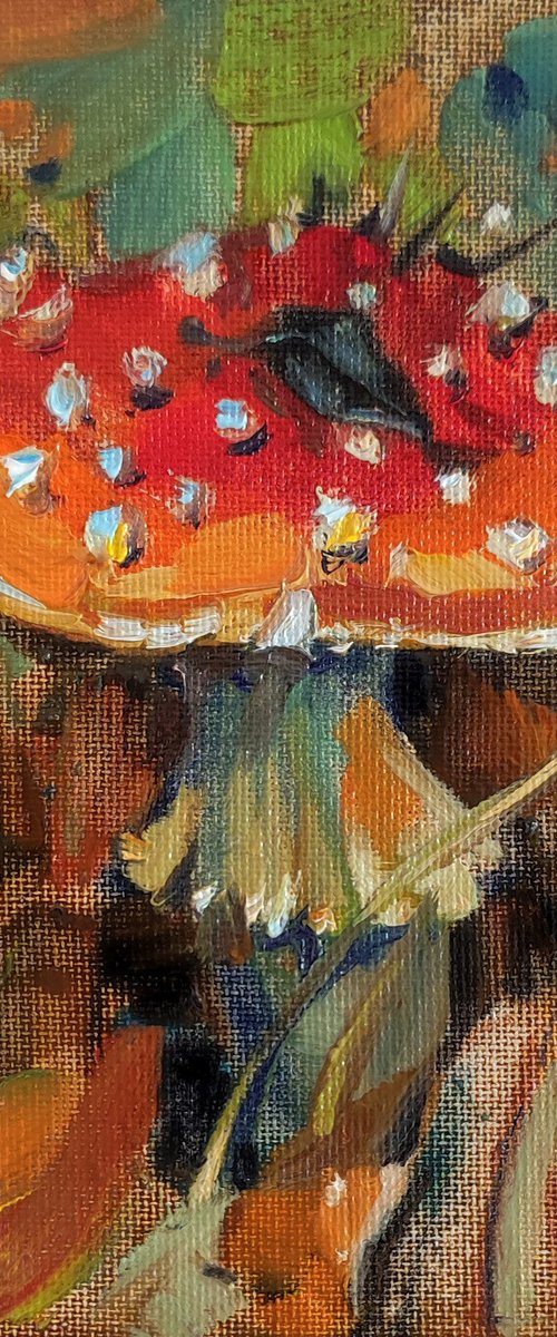 Fly Agaric Mushroom. Oil Painting 5x7'' by Natalia Miasnikova