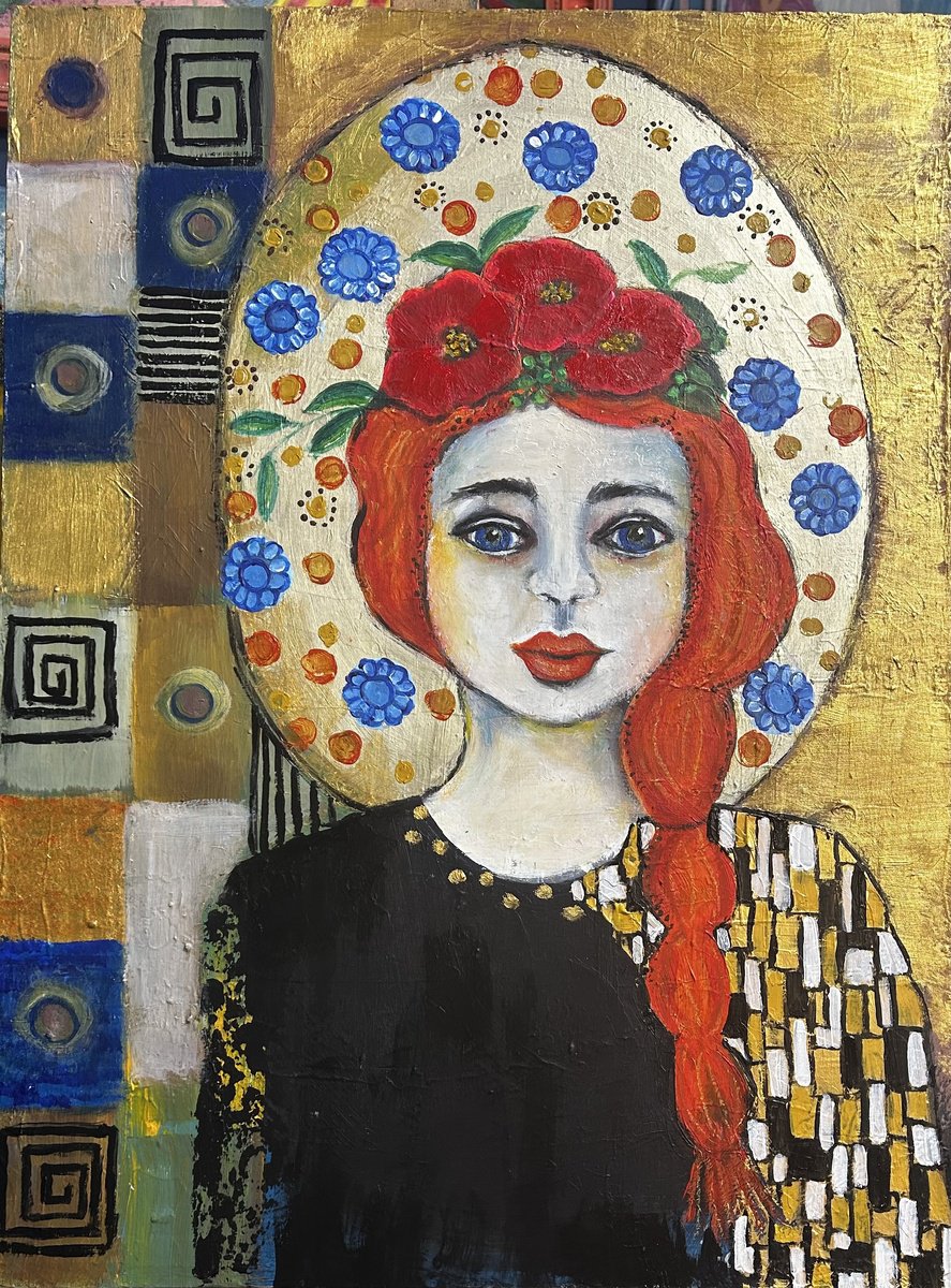 Naive Portrait Painting By Suzette Datema, 18 X 24", The Beauty Queen, Original Artwork