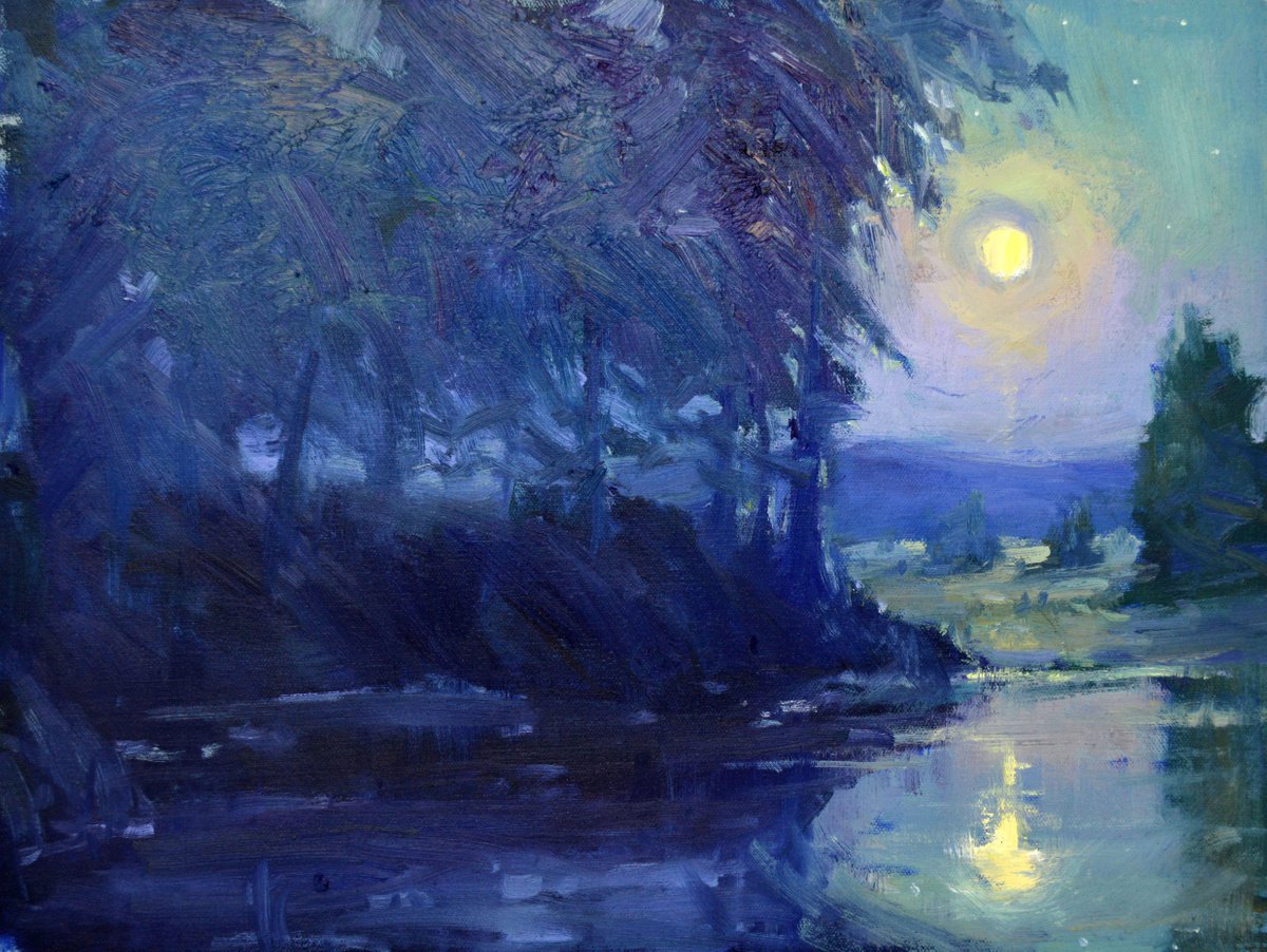 Impressionistic Landscape Oil Painting By Kristina Sellers, 16 X 12", Sauvie Moon, Original Artwork