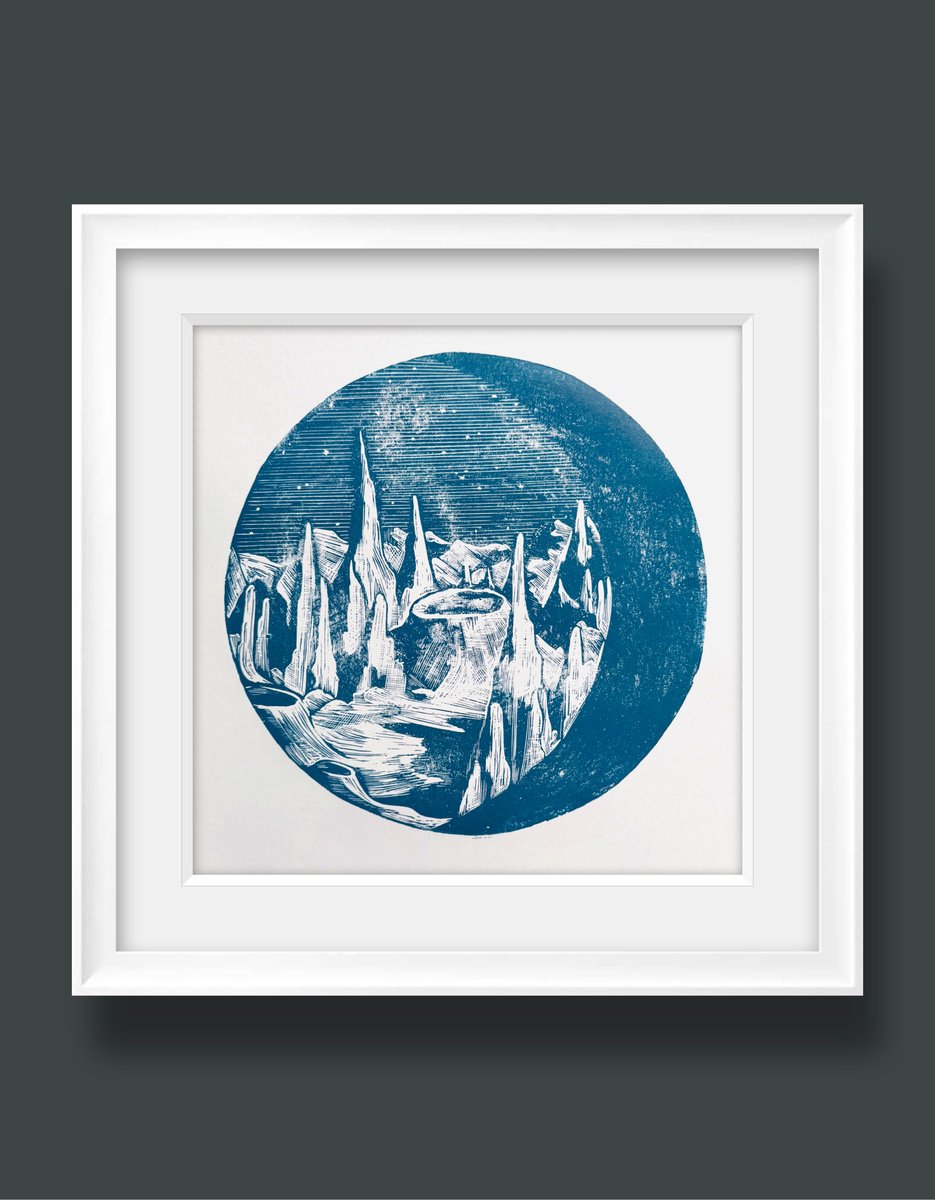 Illustrative Linocut , Blue Moon By Amy Cundall, 12 X 12, Artwork For Sale On Artfinder