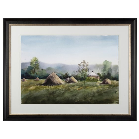 Watercolor painting Landscape Field Glade