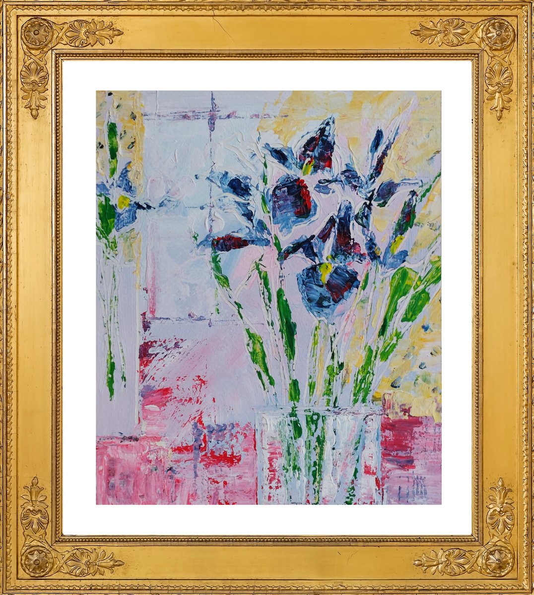 Impressionistic Botanical Acrylic Painting By Jan Rippingham, 9 X 11, Irises, Original Artwork