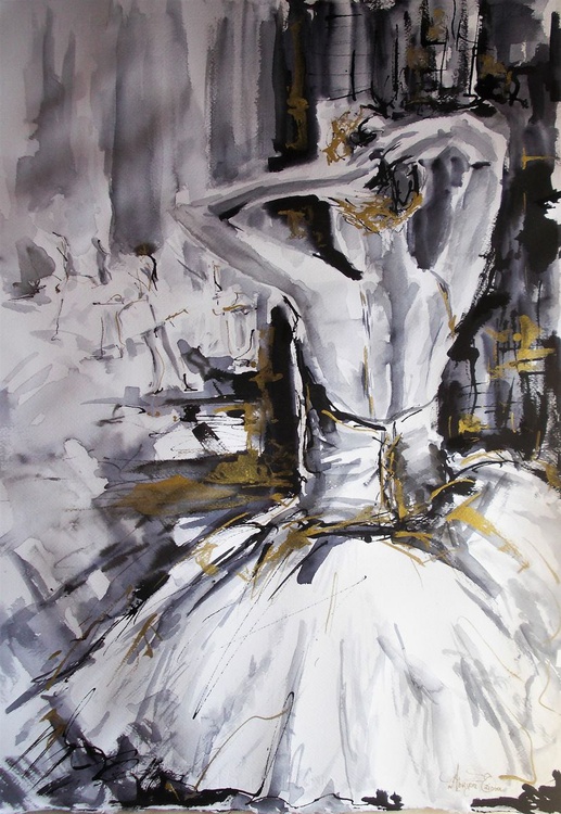 Gold Feather Ballerina Watercolor Painting Artfinder