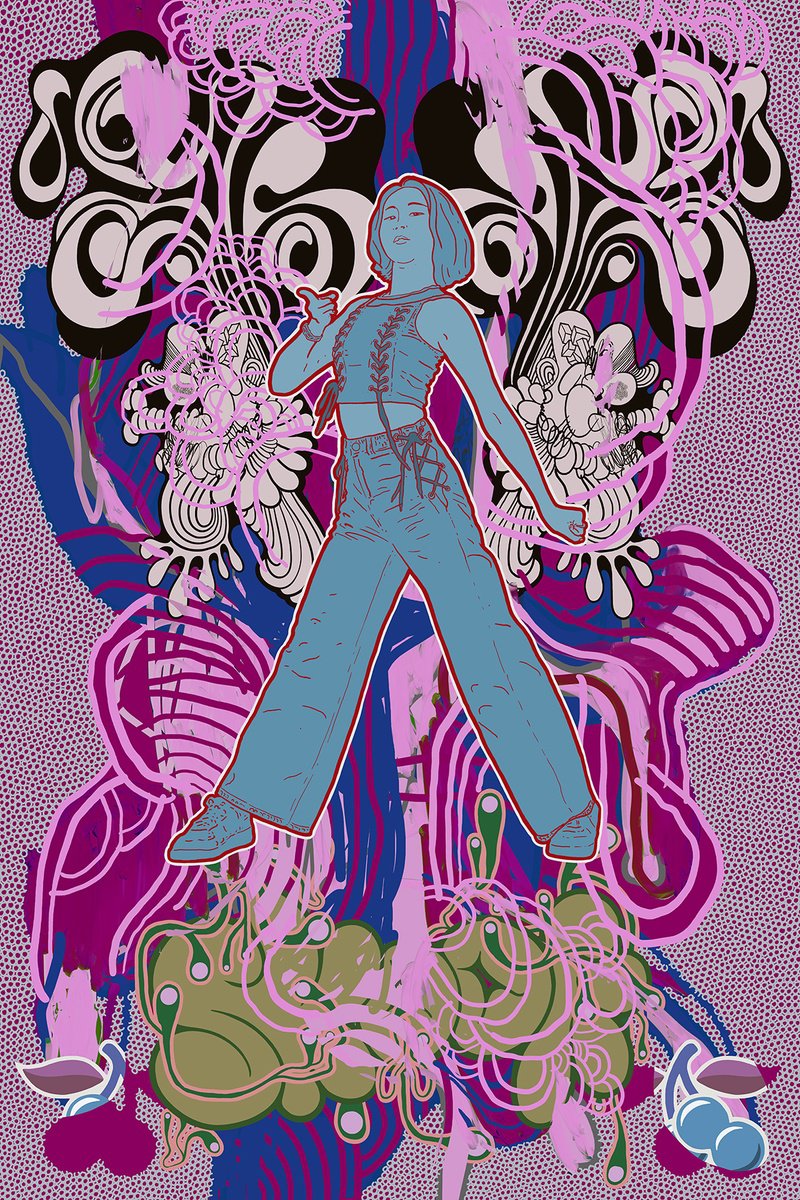 Abstract Portrait Giclee Print By Alasdair Willis, 16 X 23, Goodbye, Cherry Blue, Original Artwork