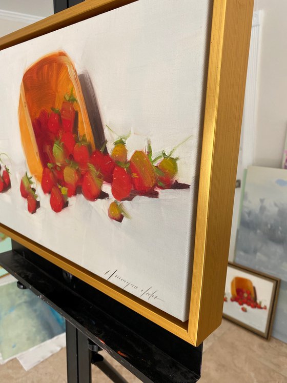 Strawberries, Original oil painting, Handmade artwork, One of a kind