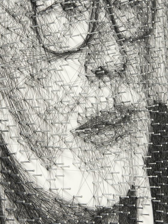 Showcasing new photorealistic string art technique with a portrait of Hayao Miyazaki