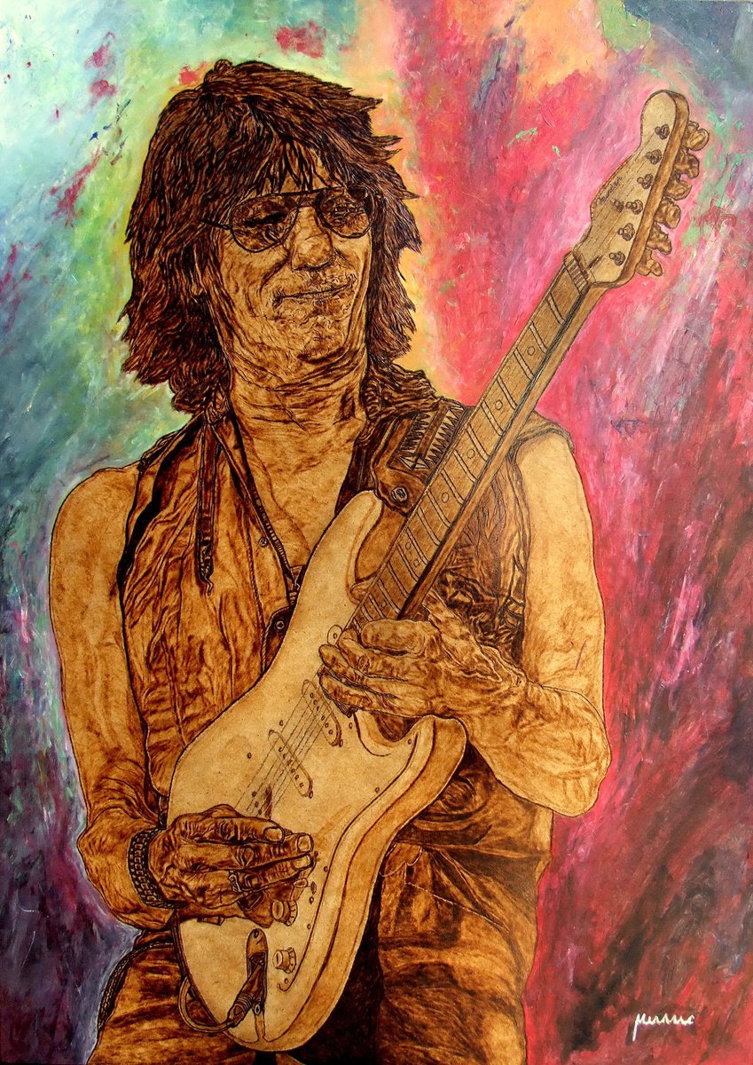 Expressive Painting , Jeff Beck By Milis Pyrography, 20 X 28, Artwork For Sale On Artfinder
