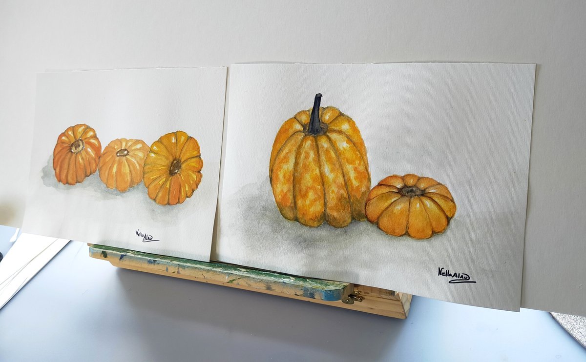 2 paintings Pumpkins by Nella Alao