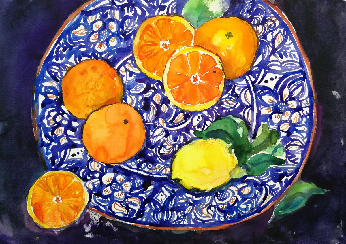 Oranges Watercolor by Anna Silabrama