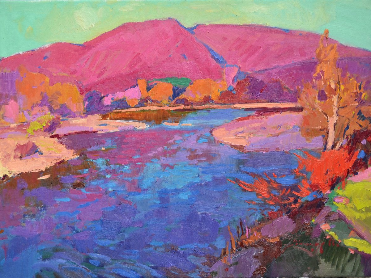 Impressionistic Landscape Oil Painting By Alexander Shandor, 31 X 24, Her Majesty Autumn, Original Artwork