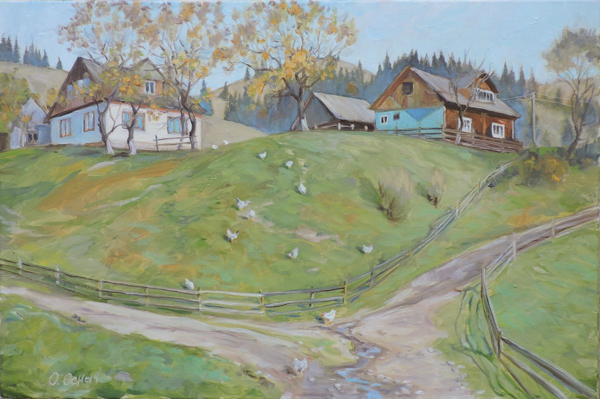 Impressionistic Landscape Oil Painting By Procach Olesia, 24 X 16", Evening Walk, Original Artwork