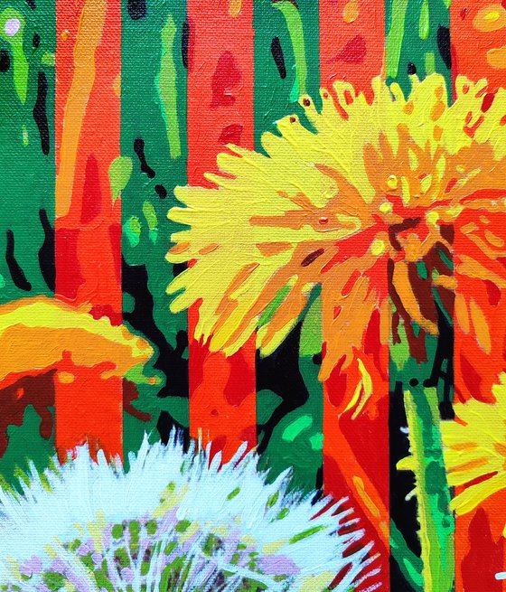 Dandelion field and purple sky