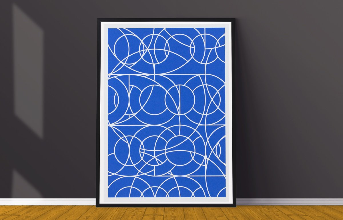 Mono Grid Circles on squares cobalt by Marcus Gavin