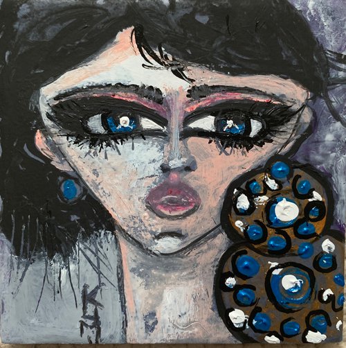 Big Eyes Portrait Collection Acrylic on Tile Small Gift Ideas by Kumi Muttu