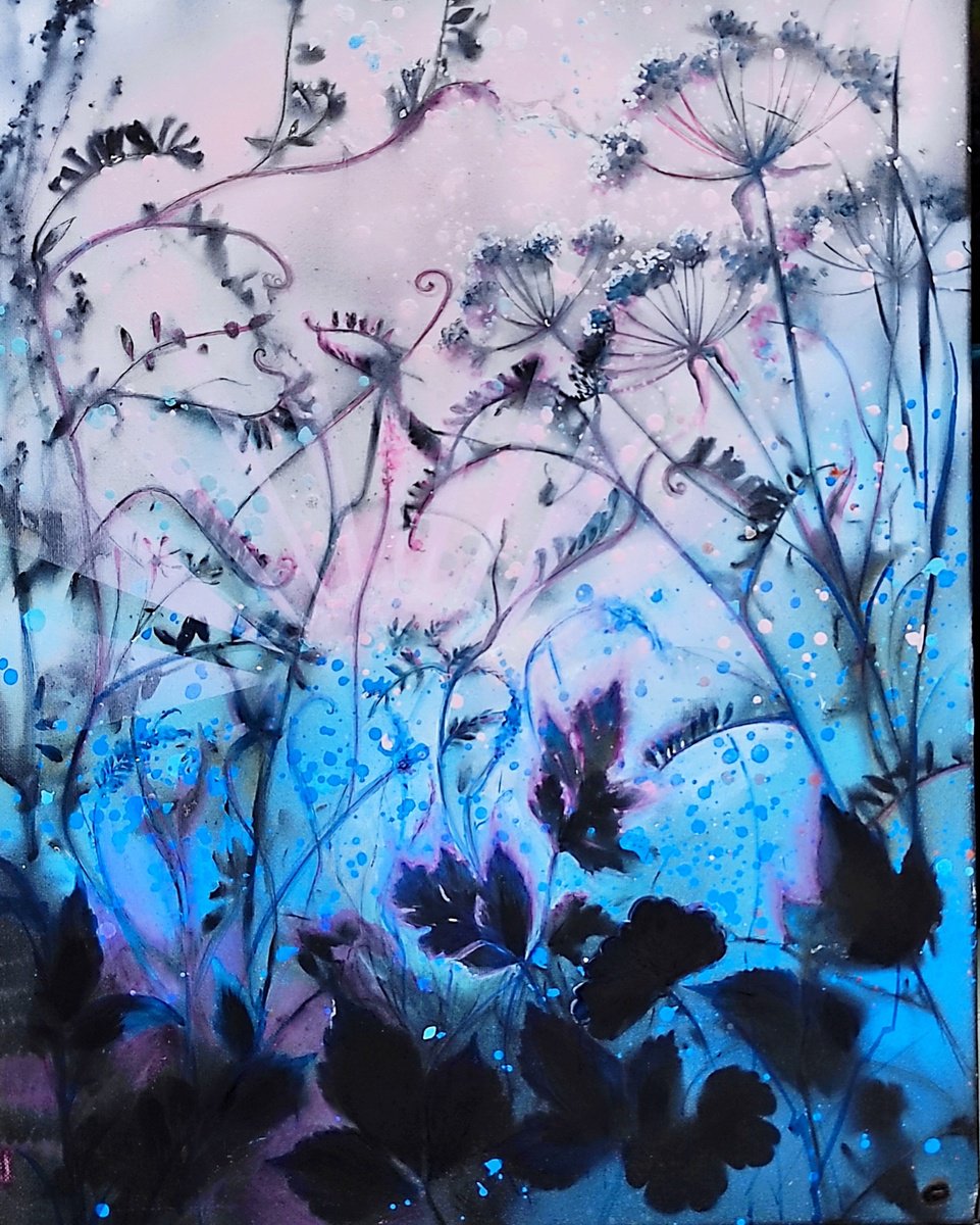 Expressive Botanical Painting By Elena Kraft, 16 X 20, Morning Dew, Original Artwork