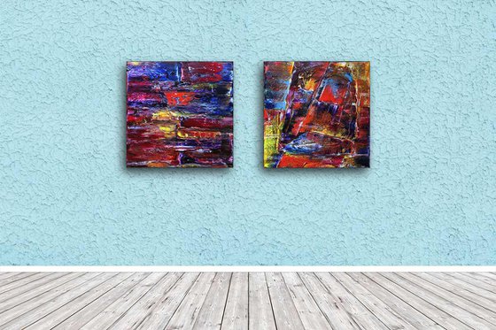 "Play With Me" - FREE WORLDWIDE SHIPPING - Original Large PMS Abstract Diptych Oil Paintings On Canvas - 40" x 20"