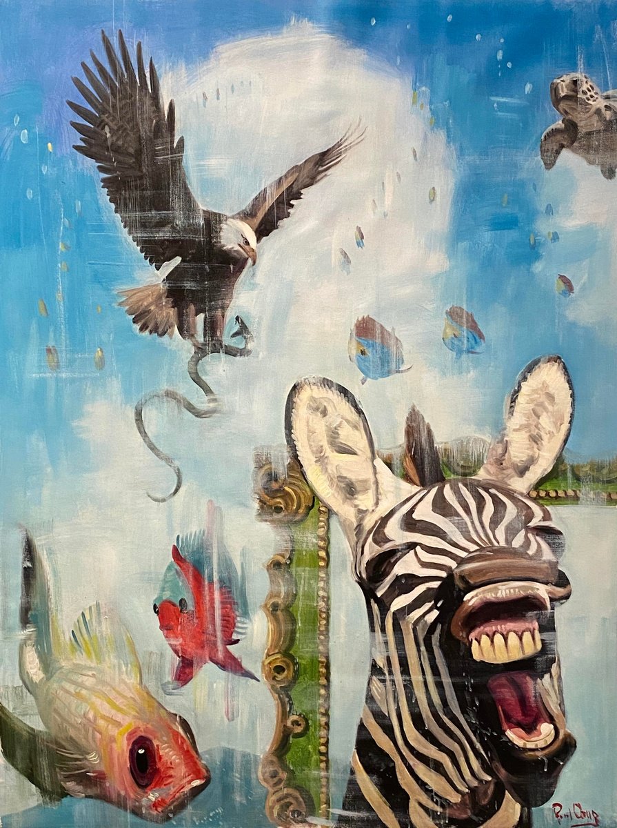 Impressionistic Animal Acrylic Painting By Paul Cheng, 36 X 48", Untitled, Original Artwork