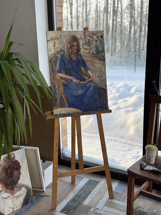 Woman in a blue dress