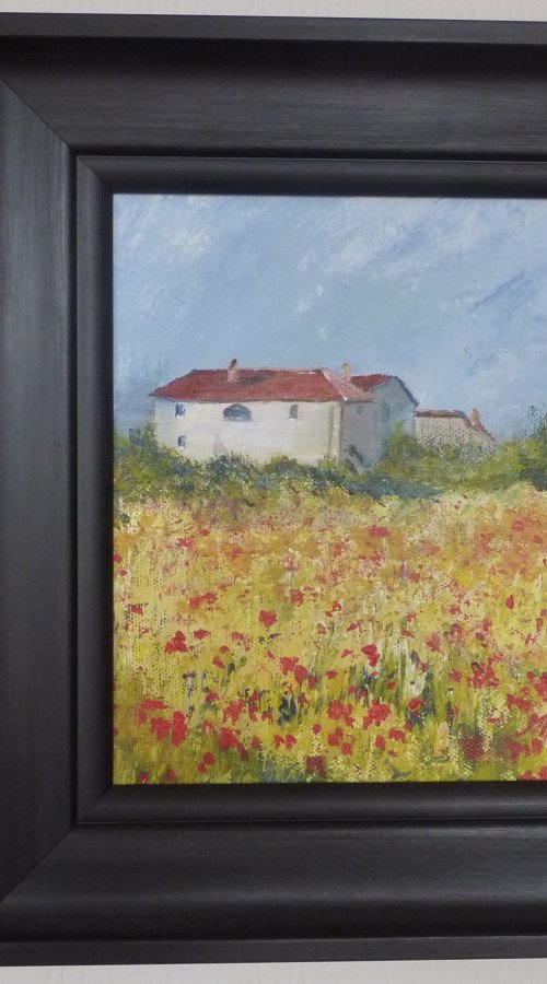 French Farm & Poppy Field - FREE FRAME by Margaret Denholm