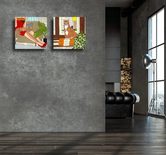 Cat Capers Lounging 2 30cm x 30cm