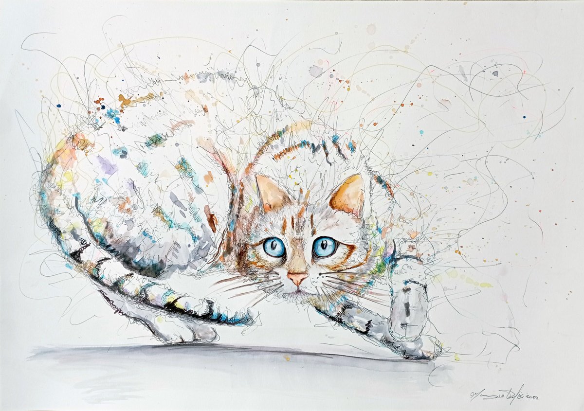 Urban And Pop Animal Ink Drawing By Maurizio Puglisi, 23 X 17", What