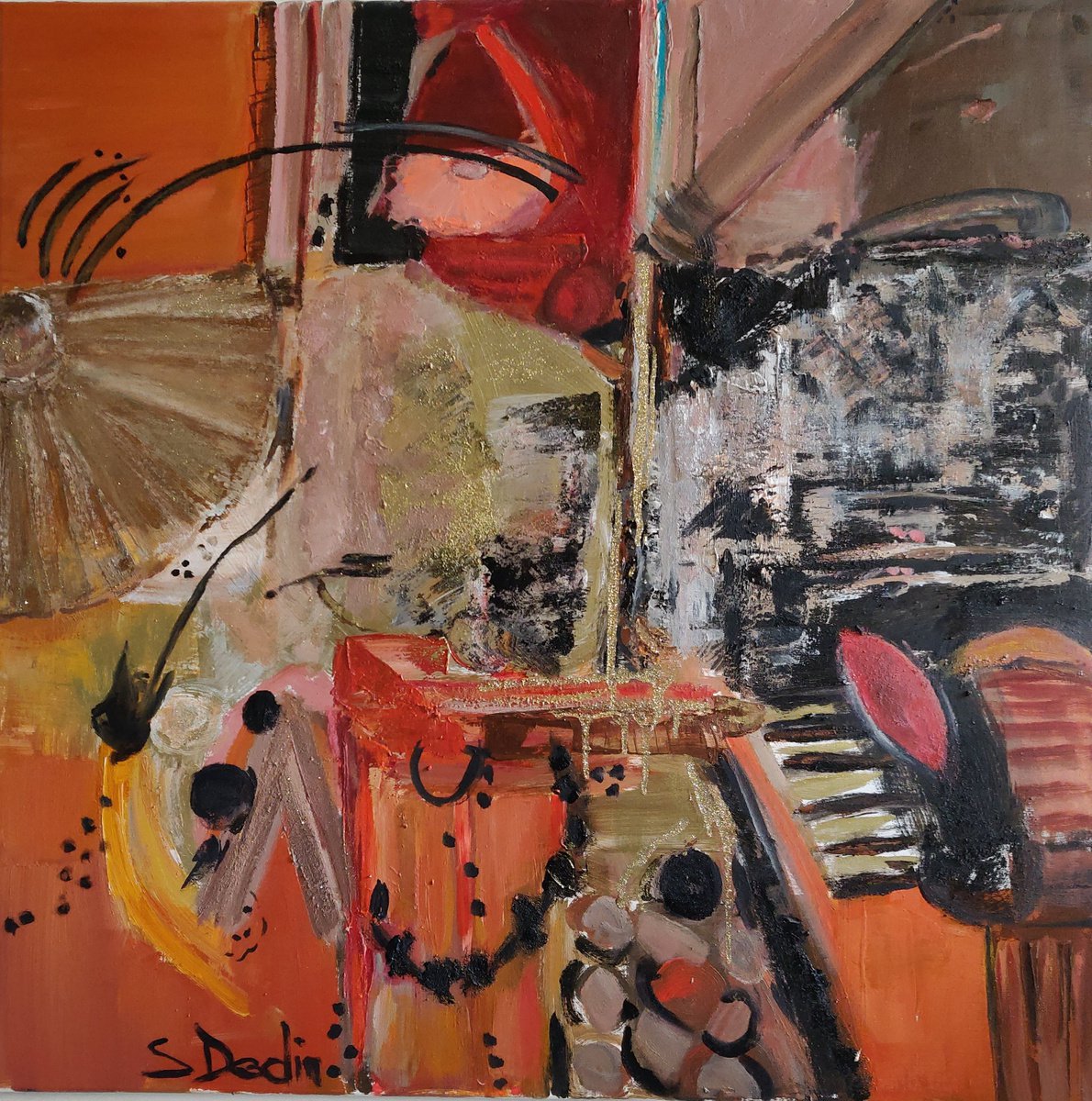 Abstract Acrylic Painting By Sylvie Dodin, 39 X 39", Modern Inspiration, Original Artwork