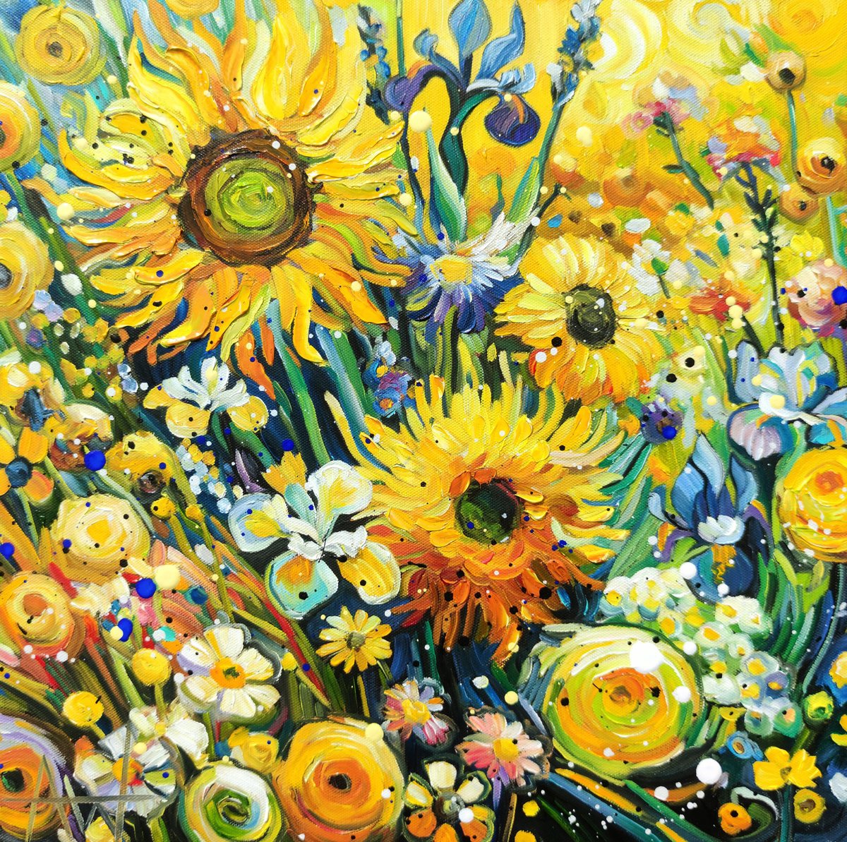 Sunburst Garden - Sunflowers By Angie Wright, 16 X 16, Artwork For Sale On Artfinder