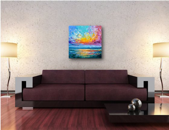 Pink Sunset - Palette Knife Seascape Painting