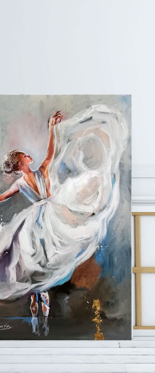 Ballerina oil painting, dancer art by Annet Loginova