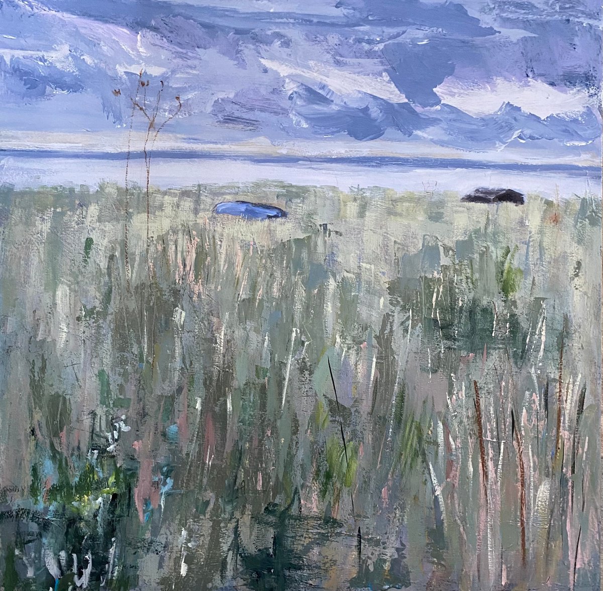 Impressionistic Landscape Acrylic Painting By Nikki Wheeler, 20 X 20", November Beach, Kingsdown, Original Artwork